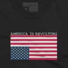 Black t-shirt with an upside down American flag and 'America is Revolting' graphic above the flag.